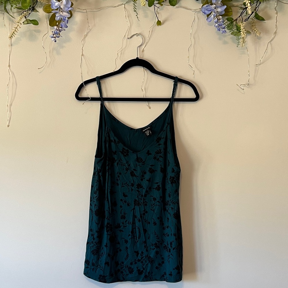 Torrid - Dark teal Spaghetti Strap tank with Black Floral pattern - Size 00